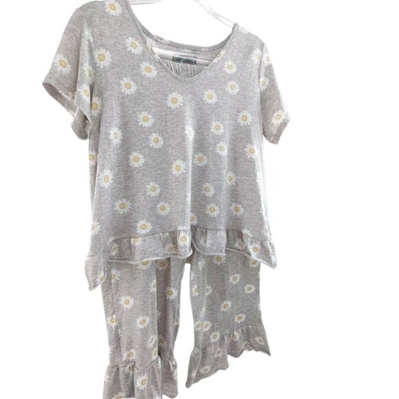 PJ Couture Women Two Piece Daisy Print Pajama Set Gray Size Large - Picture 6 of 16